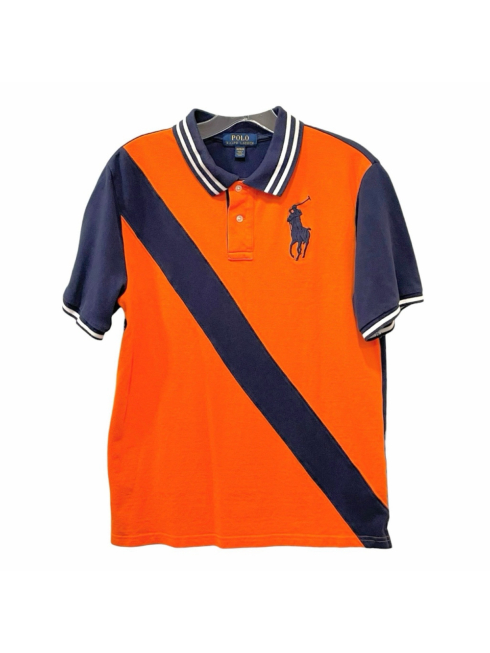 Polo Ralph Lauren Boys Size XL Shirt Big Pony Academy 67 Colorblock Orange Blue
